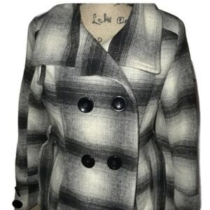 Wool Black and White Plaid peacoat